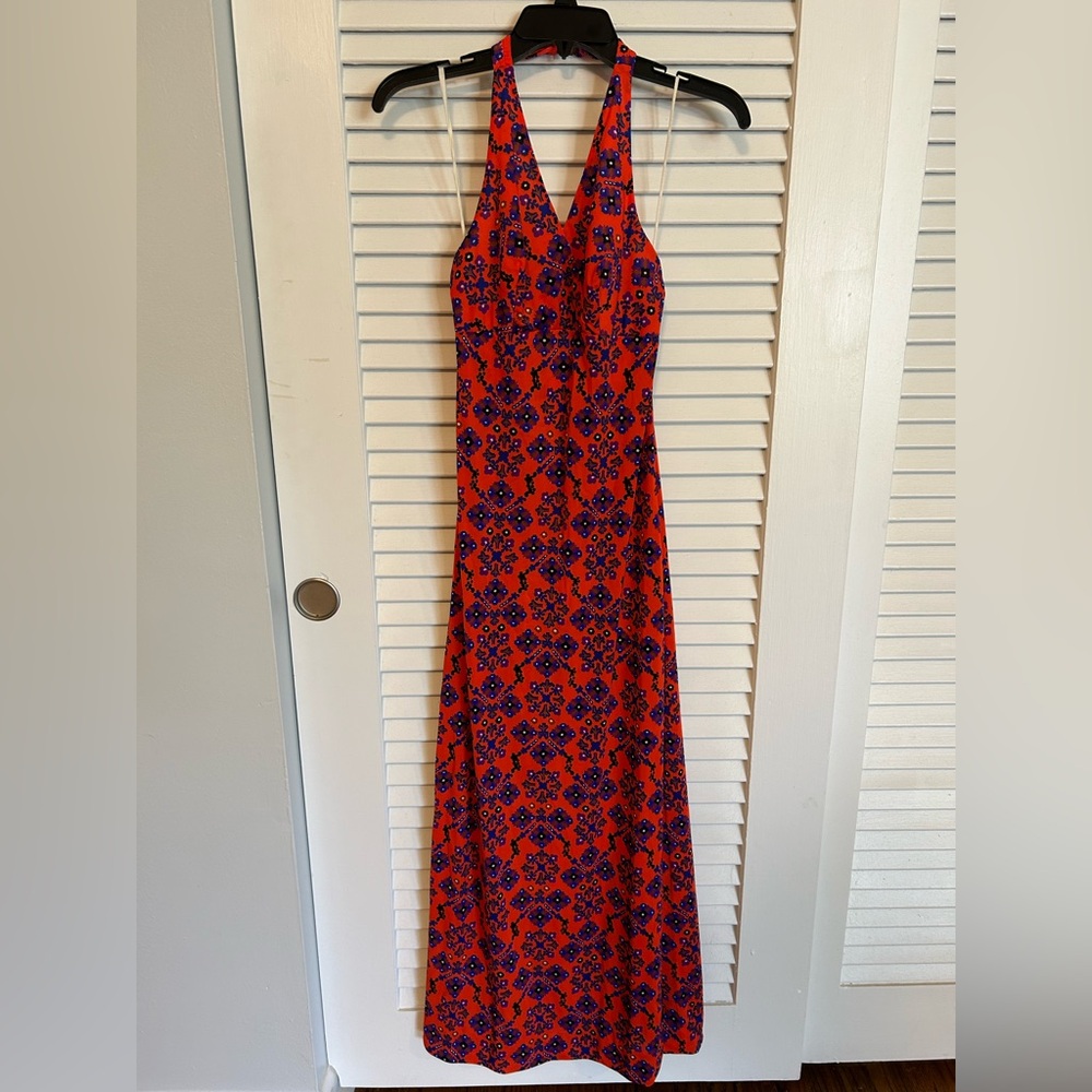 Vintage 70s Orange Halter Maxi Dress